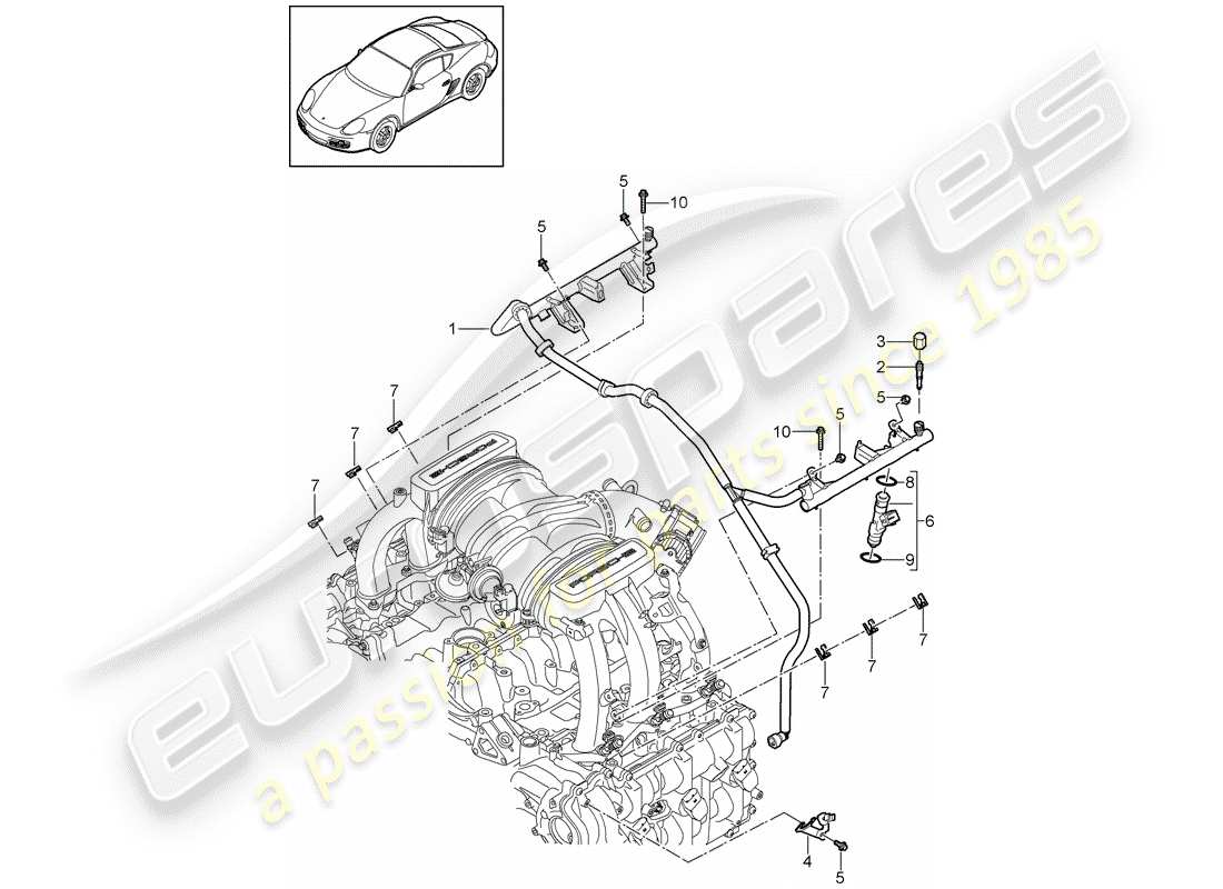 porsche 2010 (987 cayman) tuyau de récupération de carburant schéma des pièces