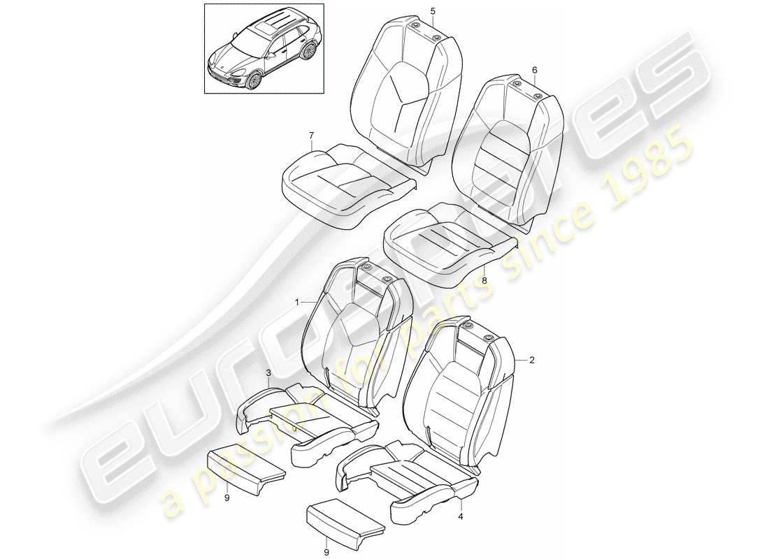 porsche 2011 (cayenne e2 92a) pièce en mousse diagramme des pièces