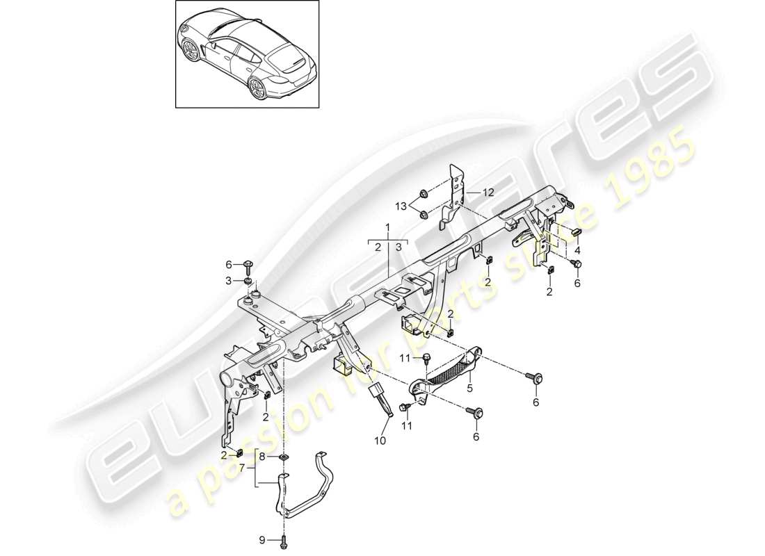 porsche 2010 (cayenne e1 9pa) cadre de retenue du tableau de bord schéma des pièces