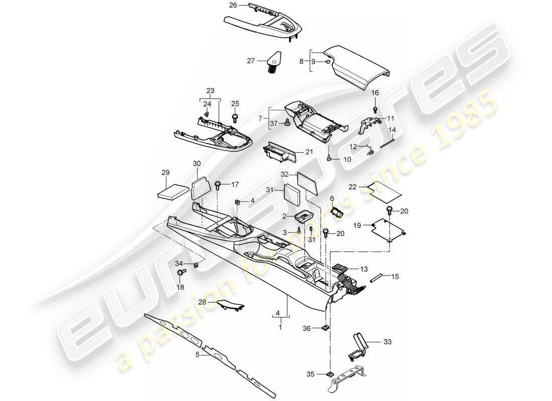 porsche 2008 (987 cayman) console centrale schéma des pièces