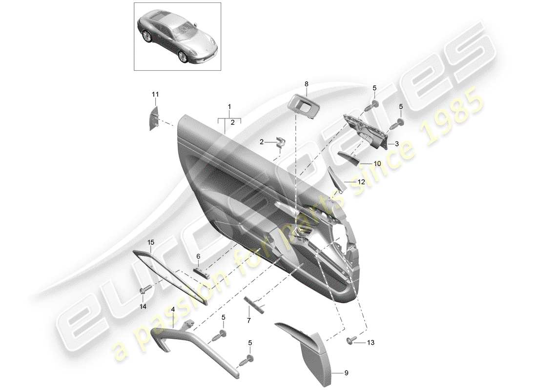 porsche 2013 (991-1) panneau de garniture de porte (sicuir) schéma des pièces