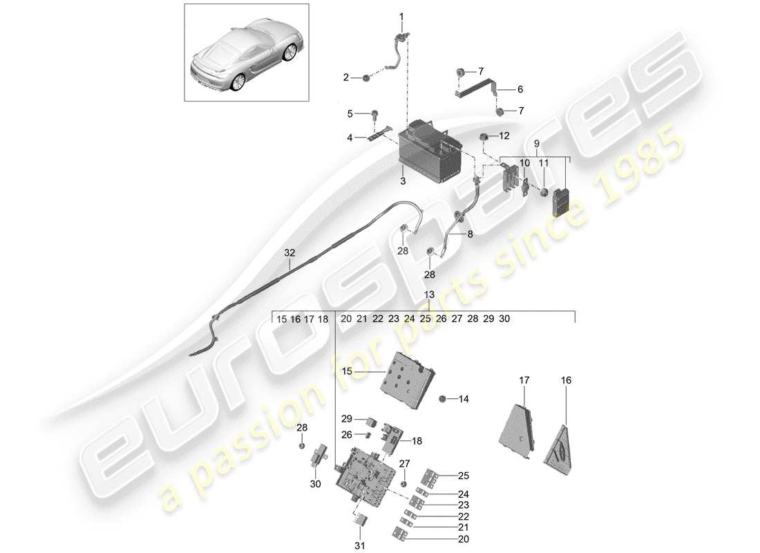 porsche 2016 (981 cayman gt4) diagramme des pièces de la batterie