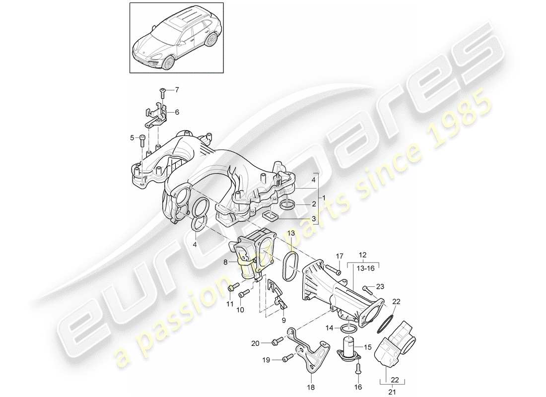 porsche 2011 (cayenne e2 92a) collecteur d'admission schéma des pièces