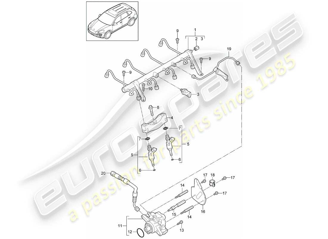porsche 2011 (cayenne e2 92a) tuyau de collecte de carburant schéma des pièces