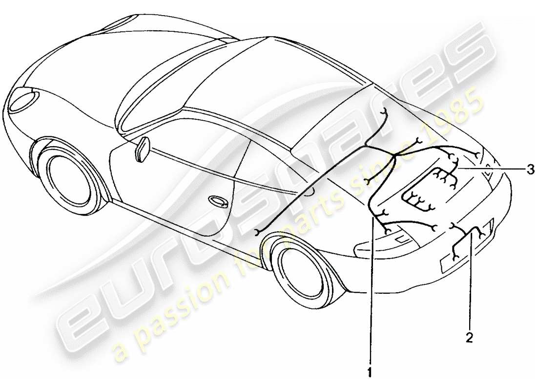 porsche 996 gt3 (2001) faisceau de fils - arrière - éclairage de plaque d'immatriculation - moteur - kit de réparation - système de frein antiblocage. -abs- - indicateur d'usure de plaquettes de frein - essieu arrière schéma des pièces