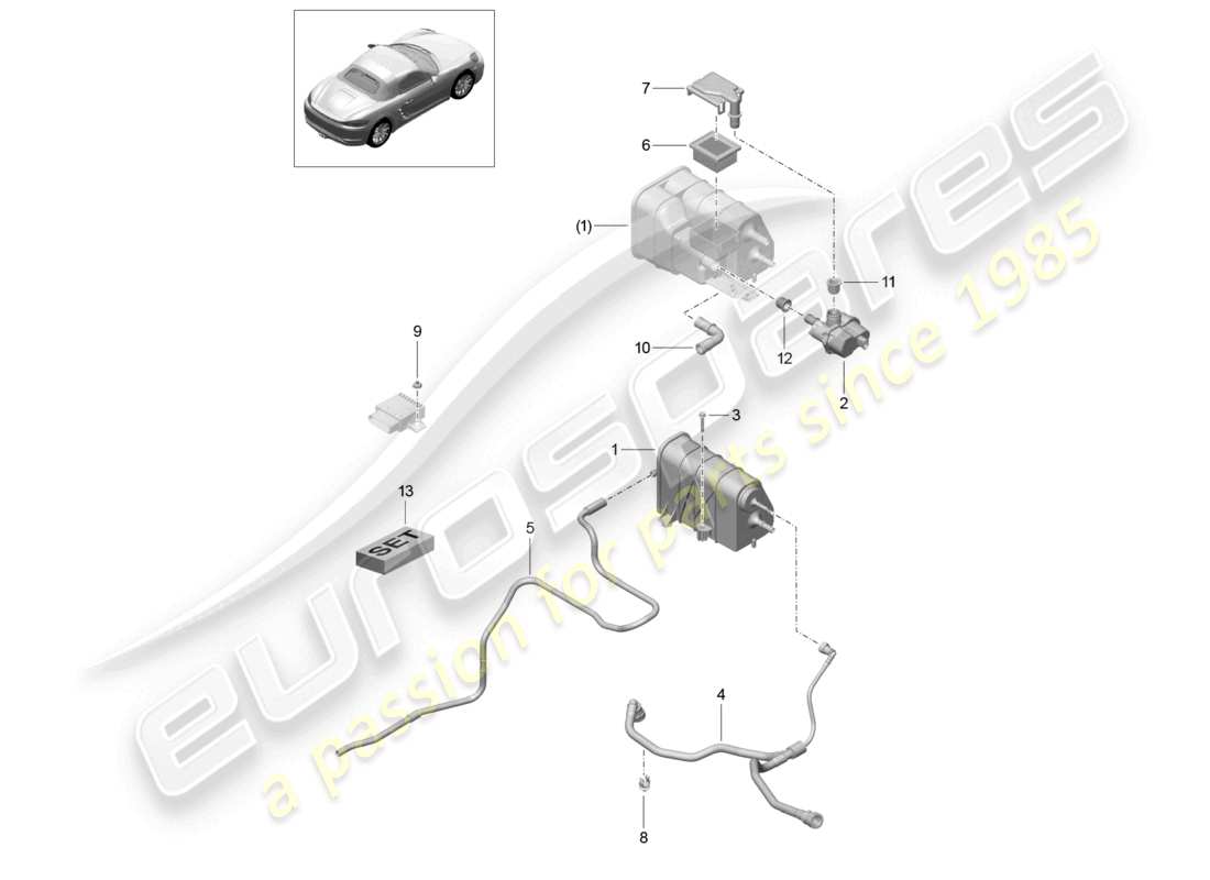 porsche 2020 (718 boxster) récipient à charbon actif schéma des pièces
