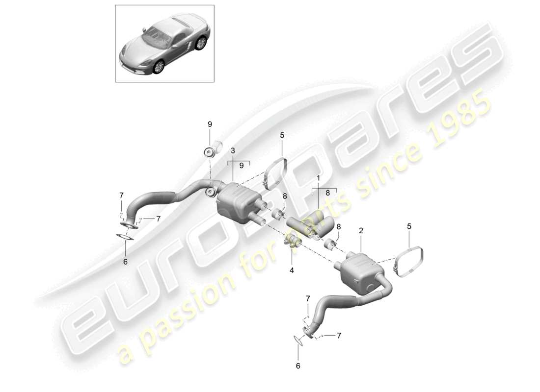 porsche 2020 (718 boxster) système d'échappement sport schéma des pièces