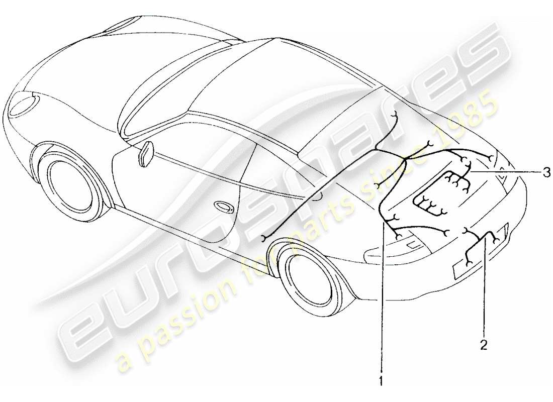 porsche 996 (2004) faisceau de cablage - arrière - feu stop supplémentaire - éclairage de plaque d'immatriculation - moteur - transmission - kit de réparation - syst. antiblocage des freinages. -abs- - indicateur d'usure de plaquettes de frein - essieu arrière schéma des pièces