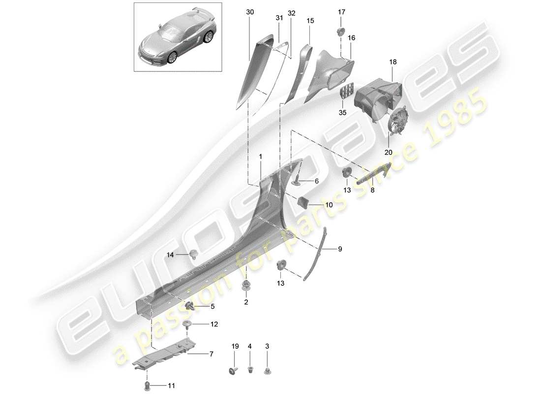 porsche 2016 (981 cayman gt4) garniture de membre latéral schéma des pièces