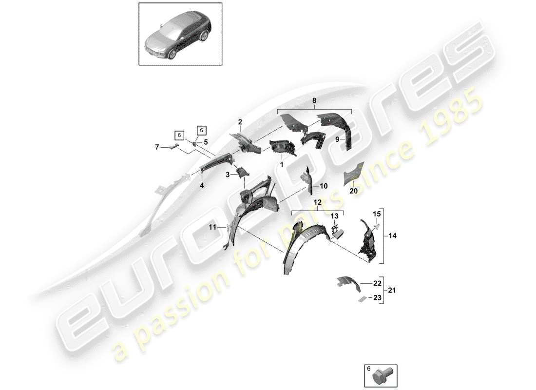 porsche 2020 (cayenne e3 9ya/9yb) panneau latéral schéma des pièces