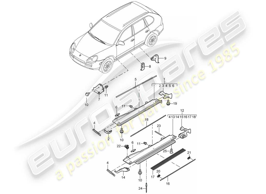 porsche 2010 (cayenne e1 9pa) schéma des pièces des garnitures
