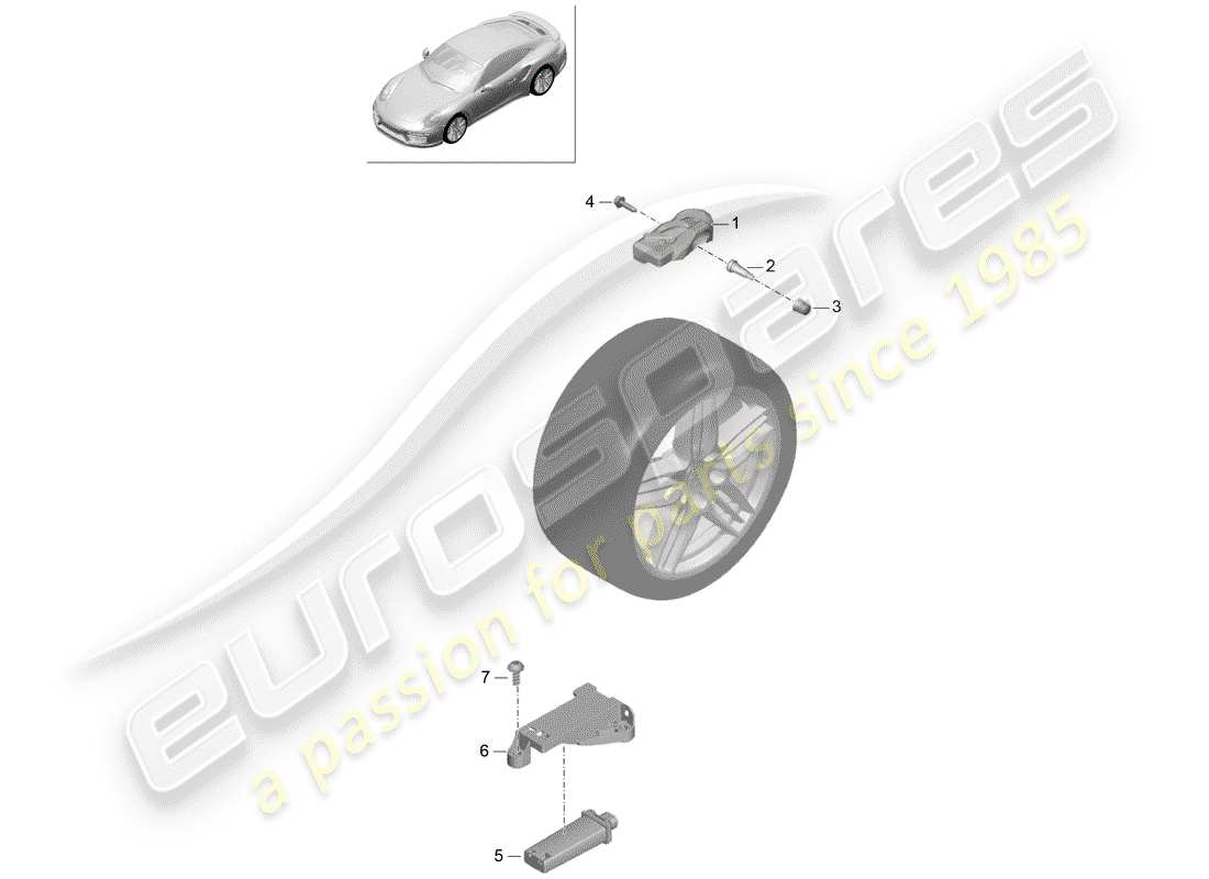 porsche 991 turbo (2017) système de contrôle de pression des pneus schéma des pièces