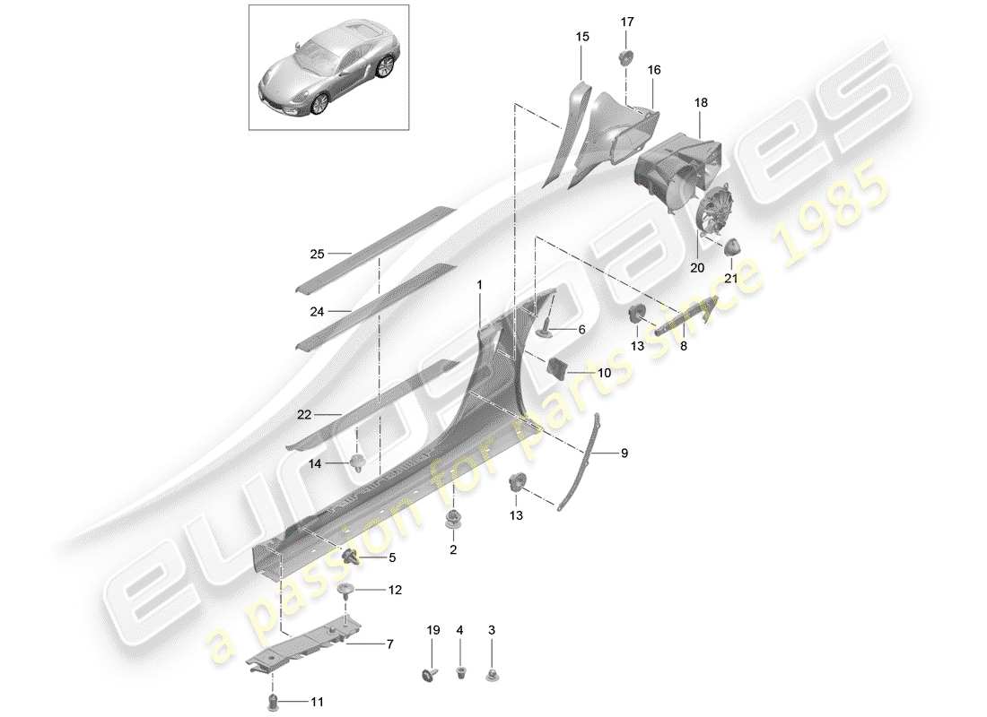 porsche 2014 (981 cayman) garniture de longeron schéma des pièces