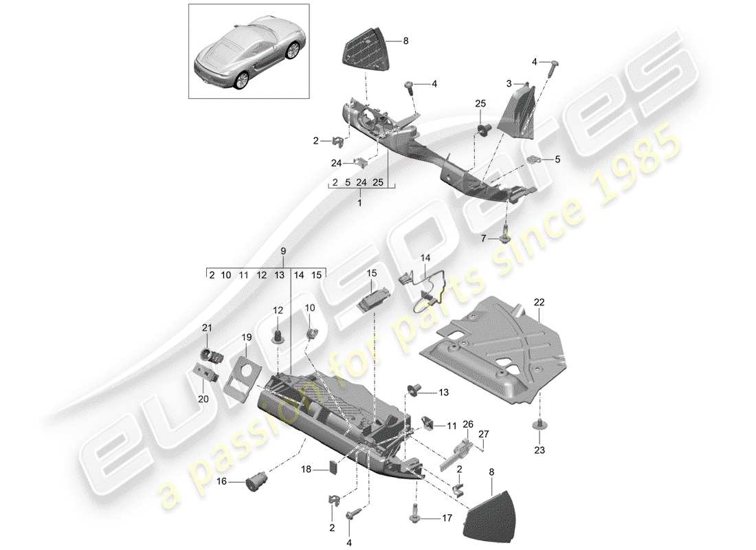 porsche 2014 (981 cayman) boite à gants schéma des pièces