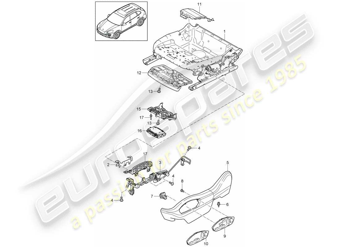 porsche 2011 (cayenne e2 92a) cadre de siège schéma des pièces