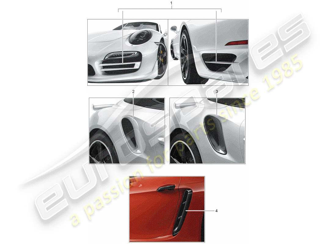 porsche 2013 (tequipment 98x/99x) garniture pour admission d'air schéma des pièces