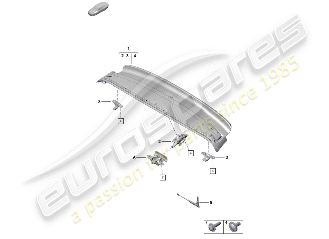 porsche 2019 (718 boxster spyder) schéma des pièces du loquet du cadre supérieur du toit avant