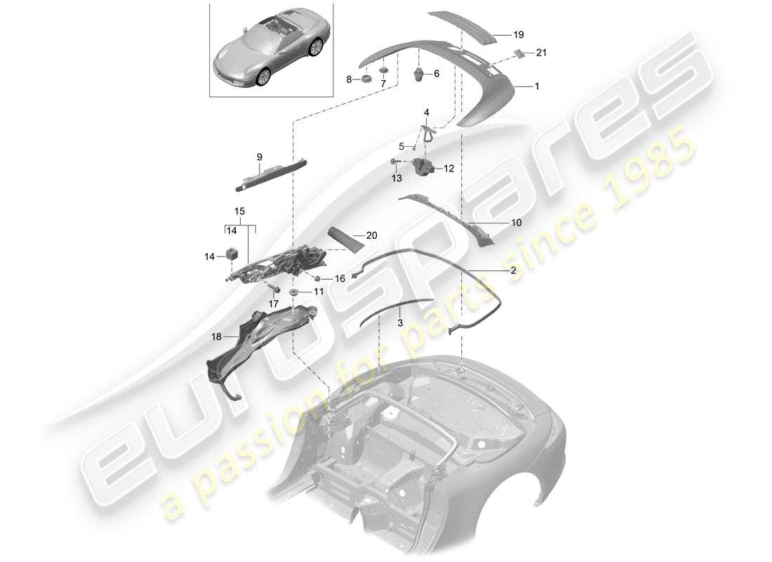 porsche 2014 (991-1) coffre de rangement supérieur schéma des pièces