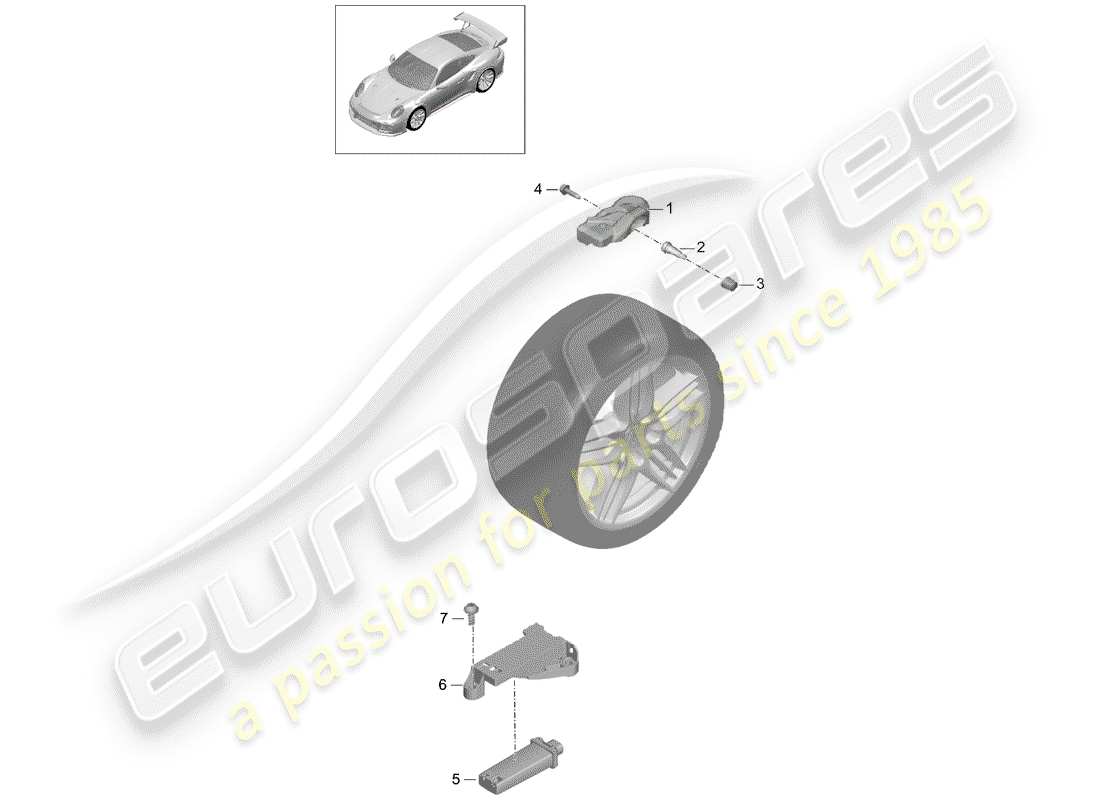 porsche 2017 (991-2 turbo) système de contrôle de pression des pneus schéma des pièces