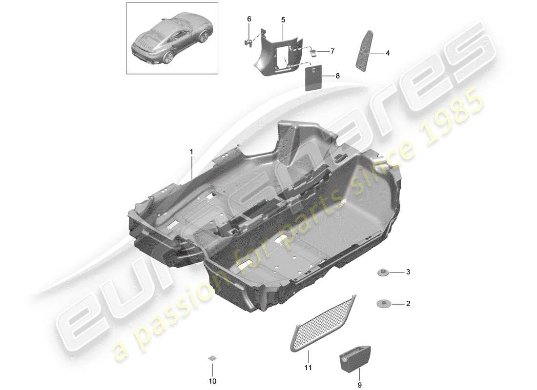 porsche 2016 (991-1 turbo) couvercle de sol schéma des pièces