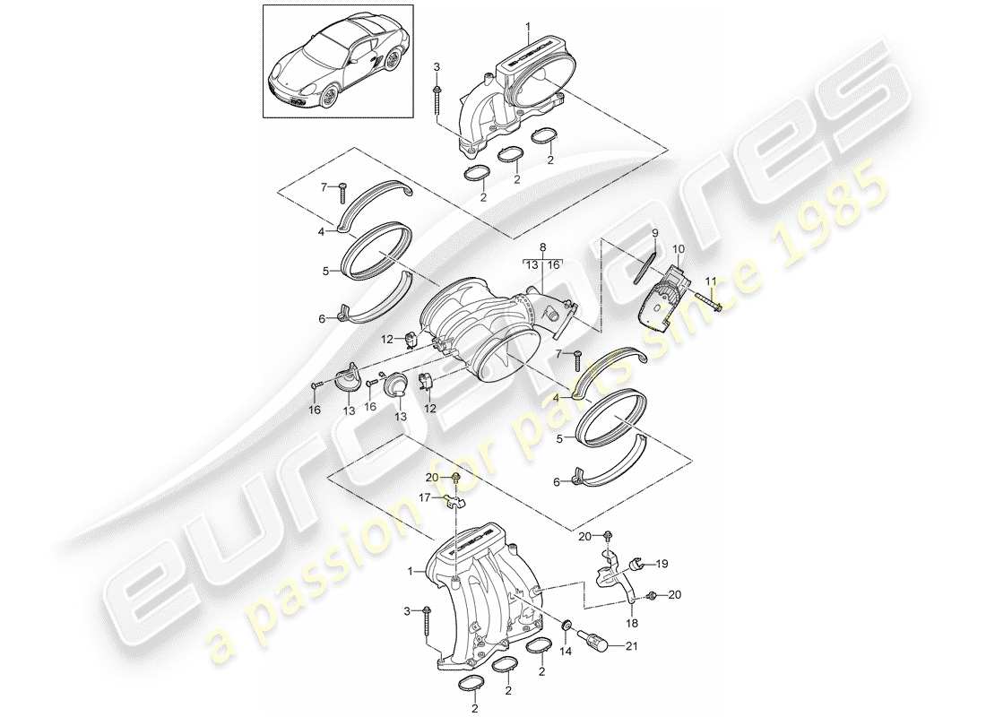 porsche 2010 (987 cayman) distributeur d'air d'admission schéma des pièces