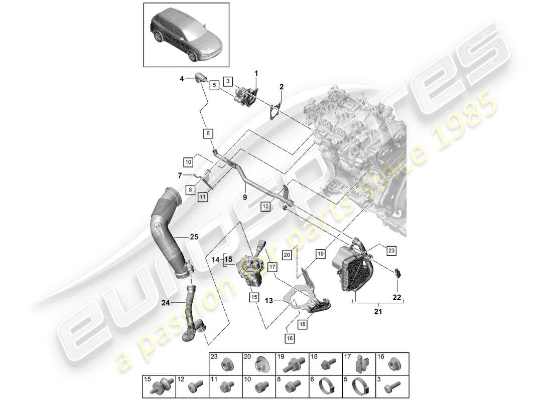 porsche 2018 (cayenne e3 9ya/9yb) système de contrôle des émissions d'échappement schéma des pièces