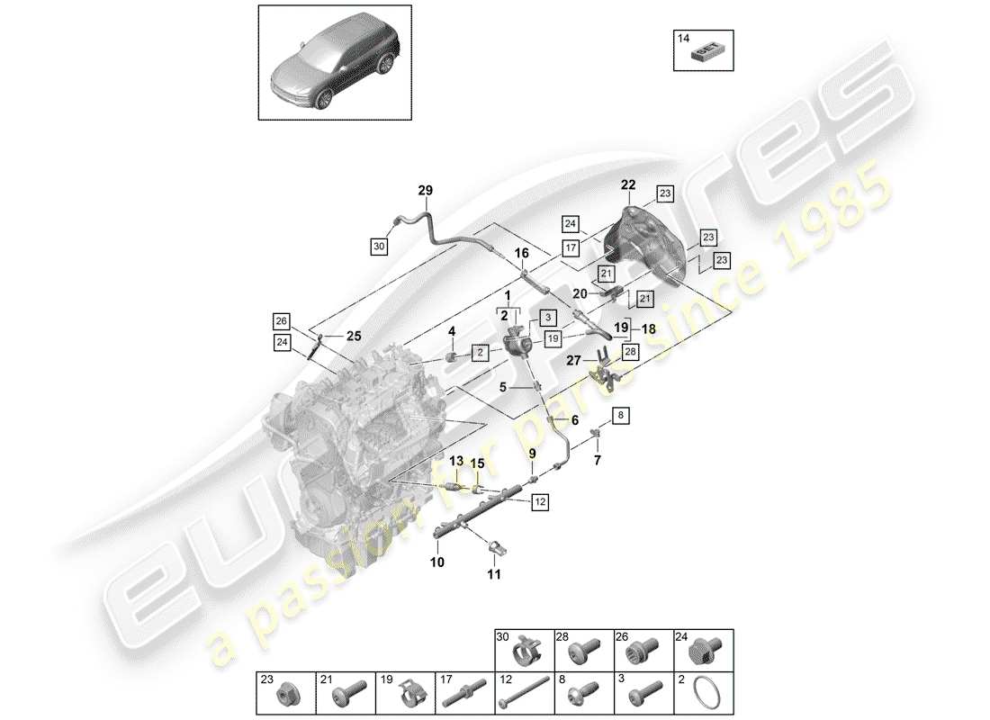 porsche 2019 (cayenne e3 9ya/9yb) tuyau de collecte de carburant schéma des pièces