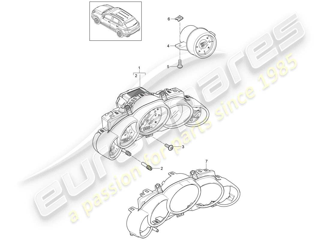 porsche 2012 (cayenne e2 92a) instruments schéma des pièces