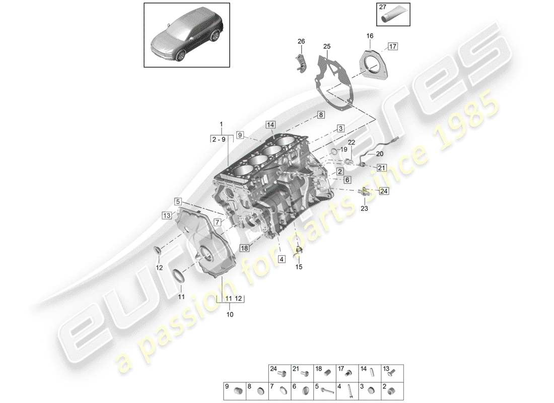 porsche 2019 (cayenne e3 9ya/9yb) carter moteur schéma des pièces
