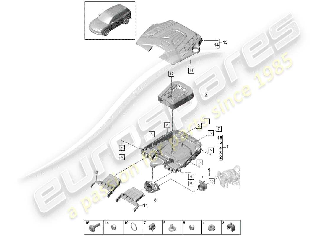 porsche 2019 (cayenne e3 9ya/9yb) filtre à air avec raccordement schéma des pièces