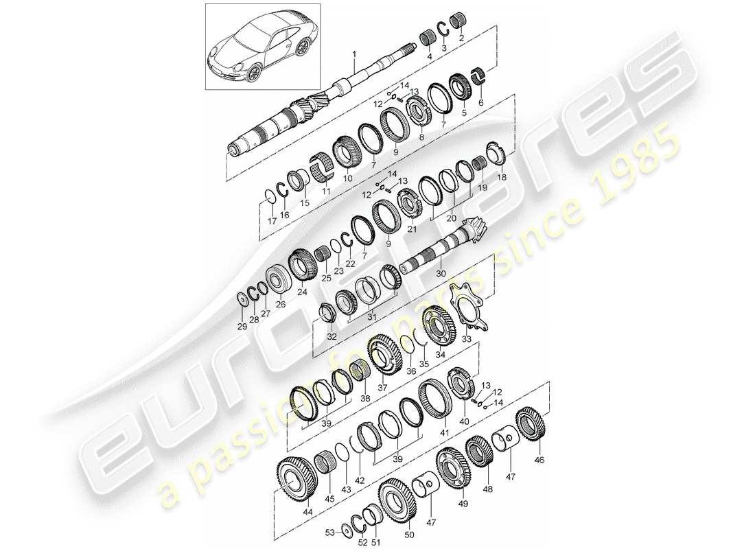 porsche 2011 (997-2) engrenages et arbres schéma des pièces