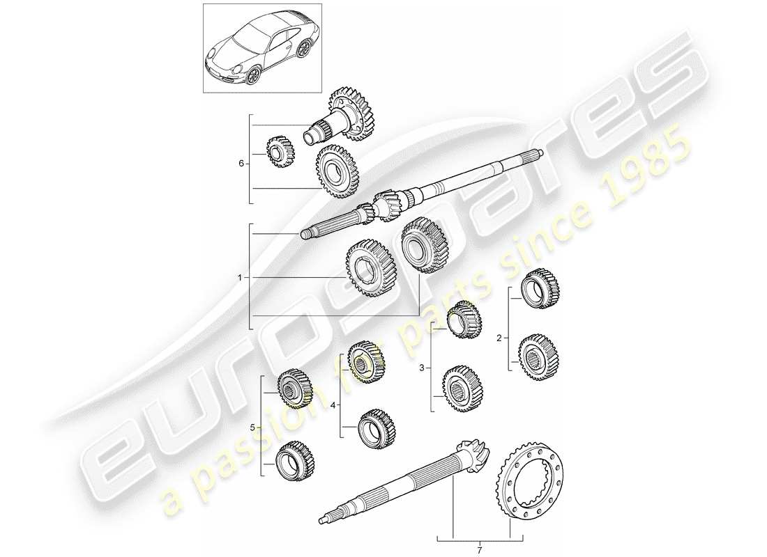 porsche 2011 (997-2) ensembles de roues dentées schéma des pièces