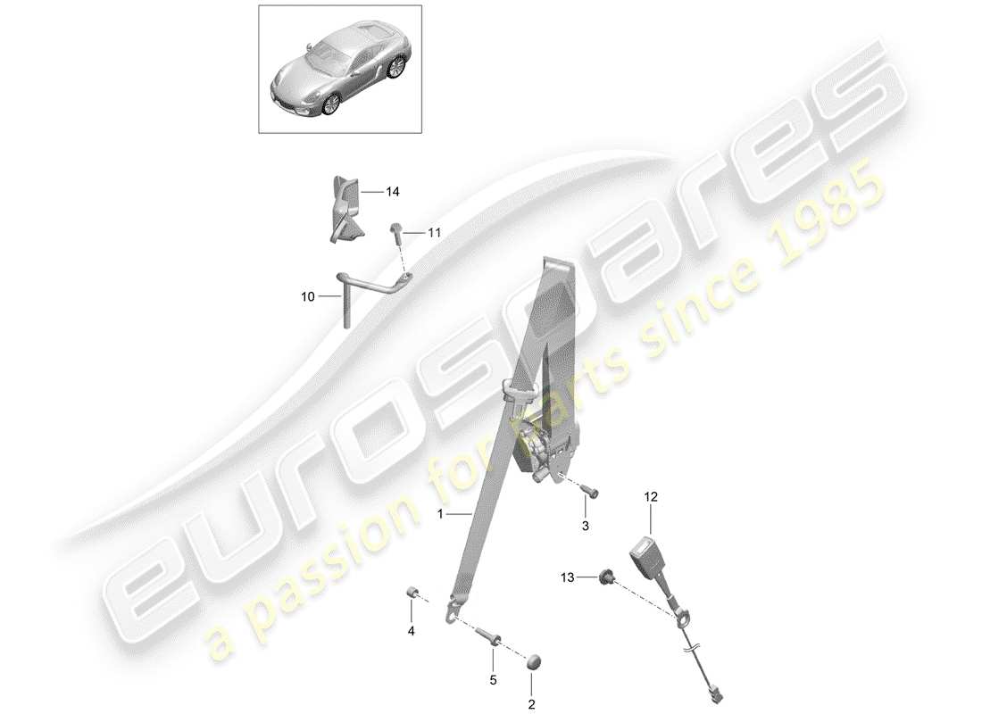 porsche 2014 (981 cayman) ceinture de sécurité schéma des pièces