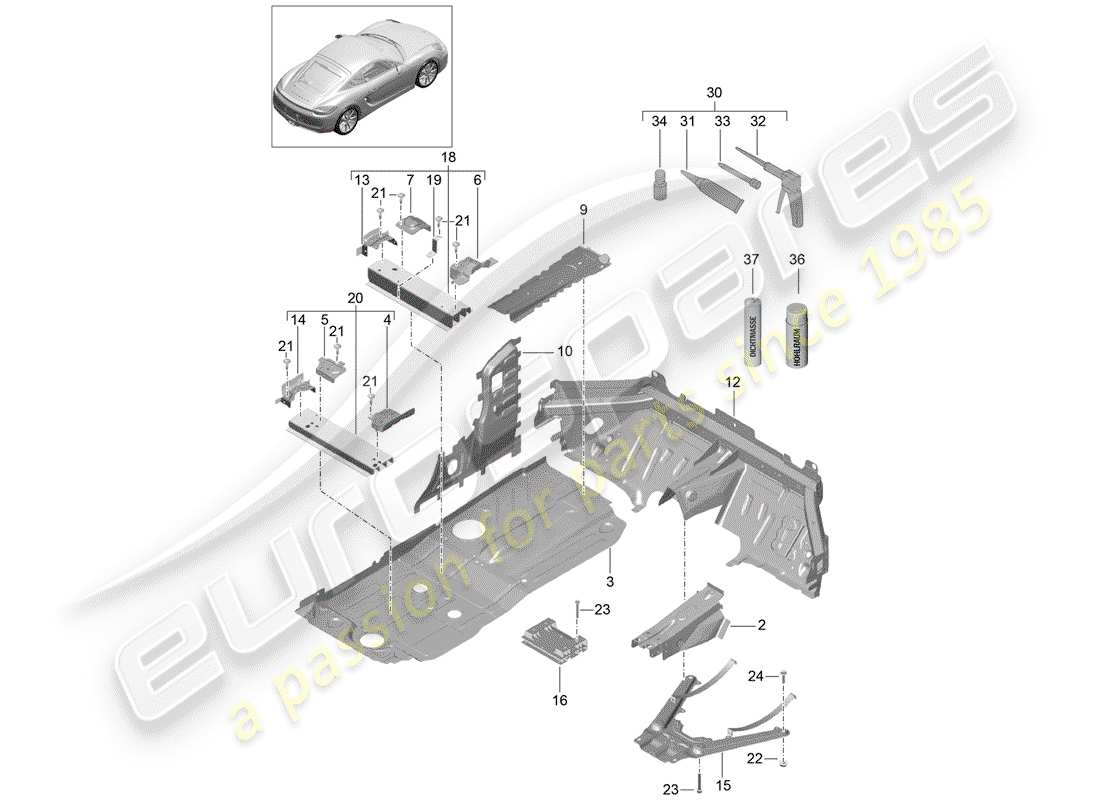 porsche 2014 (981 cayman) sol schéma des pièces