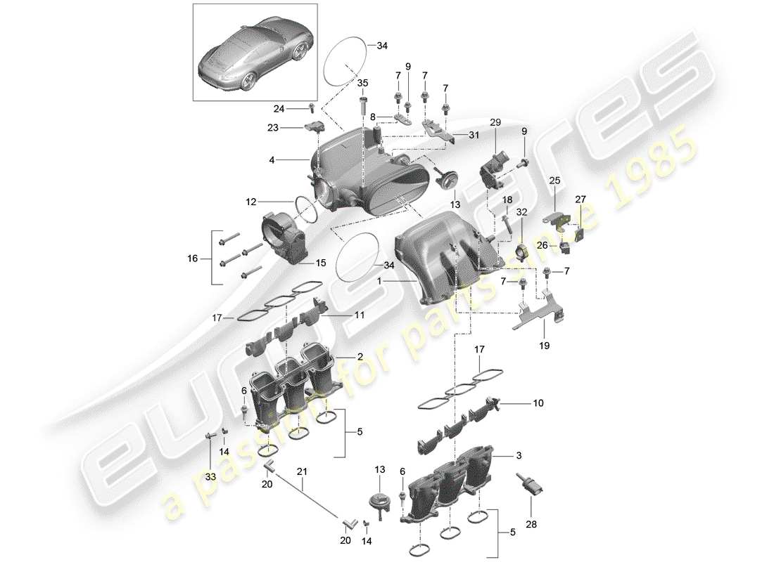 porsche 2014 (991-1) distributeur d'air d'admission schéma des pièces
