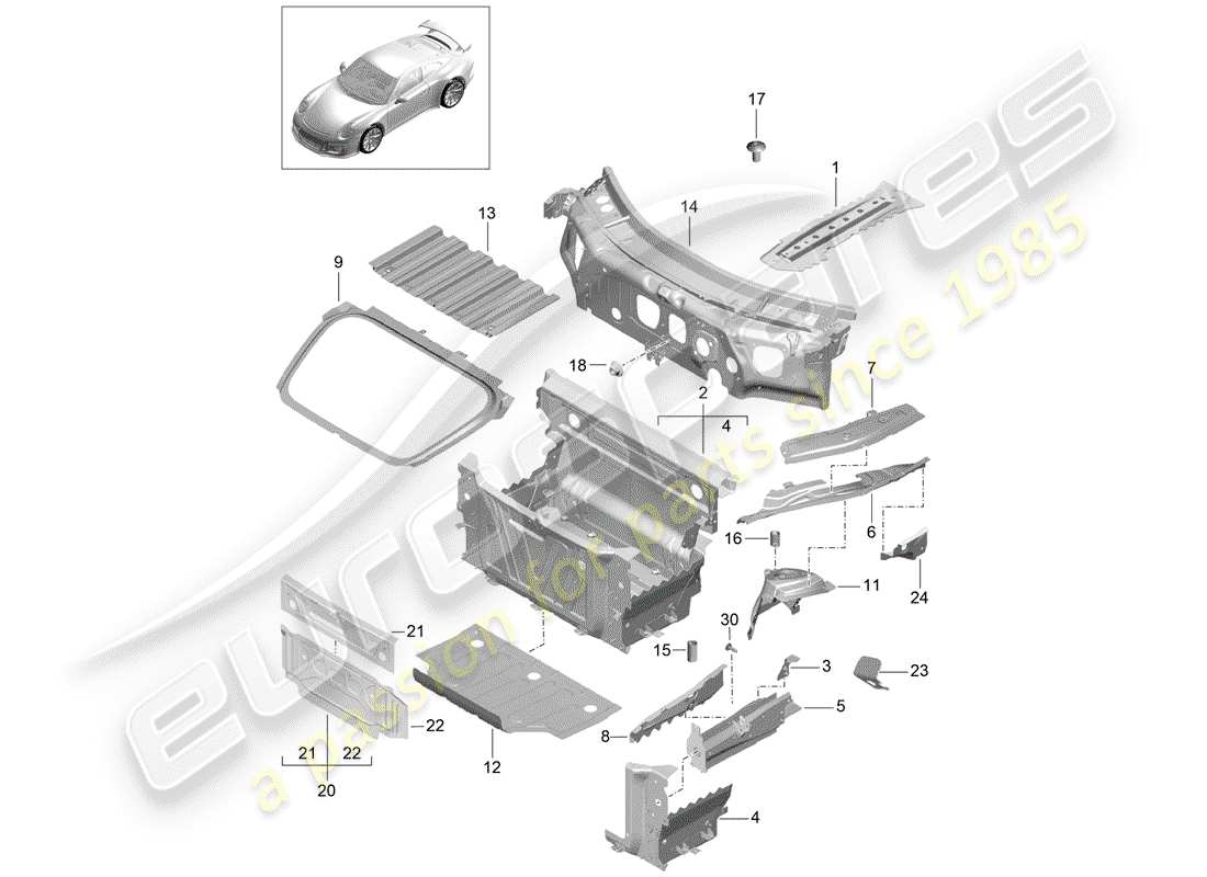 porsche 2019 (991-2 r/gt3/rs) schéma des pièces front end
