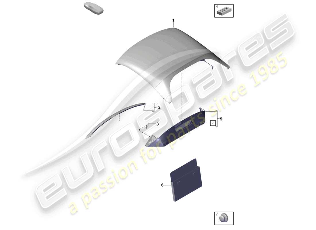 porsche 2019 (718 boxster spyder) couvercle - cloison étanche supérieure schéma des pièces