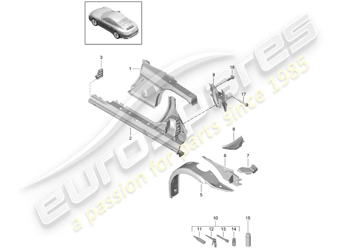 porsche 2019 (991-2) panneau latéral schéma des pièces