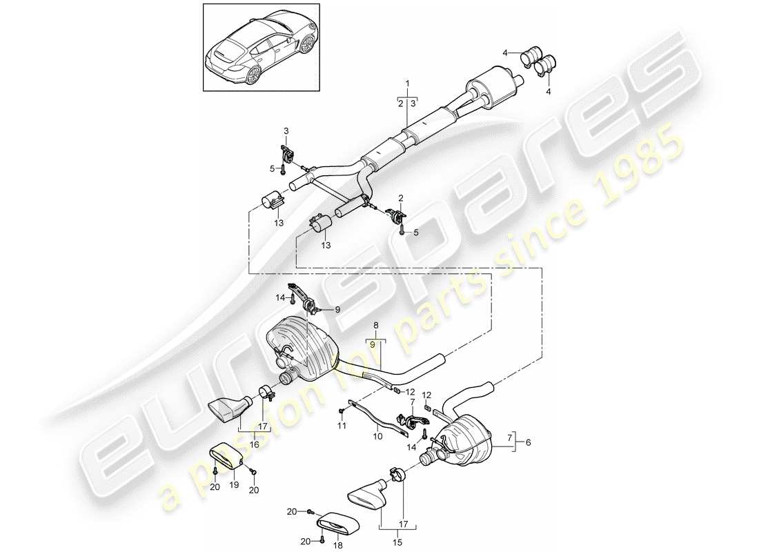 porsche 2010 (panamera 970) système d'échappement schéma des pièces