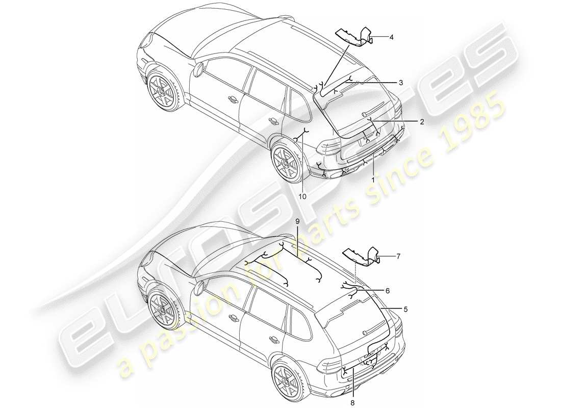 porsche 2008 (cayenne e1 9pa) faisceaux de câbles schéma des pièces