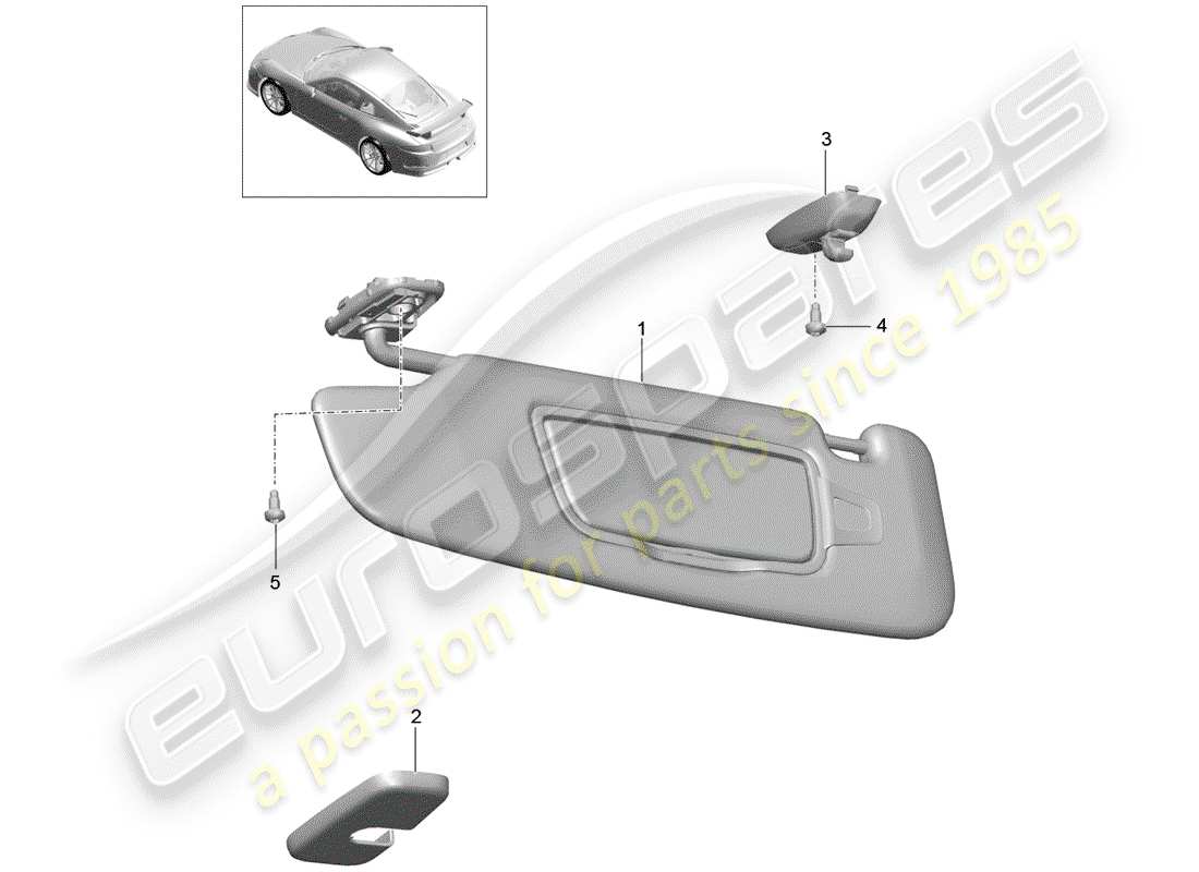 porsche 2015 (991-1 r/gt3/rs) diagramme des pièces des pare-soleil
