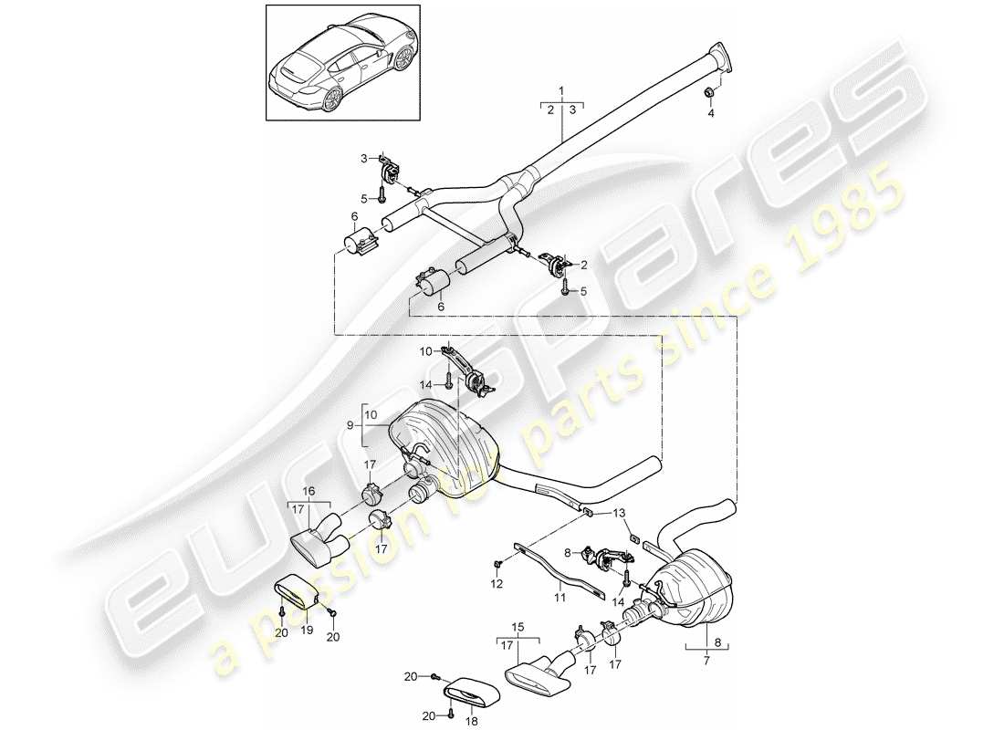 porsche 2010 (panamera 970) système d'échappement schéma des pièces