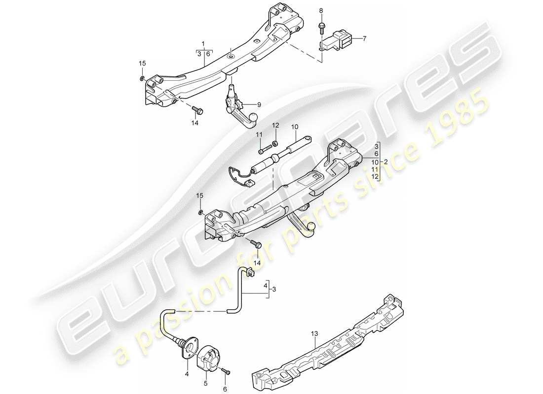 porsche 2003 (cayenne e1 9pa) attelage de remorquage schéma des pièces