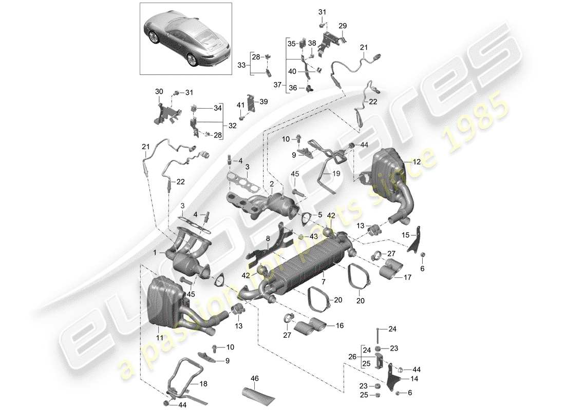 porsche 2013 (991-1) système d'échappement schéma des pièces