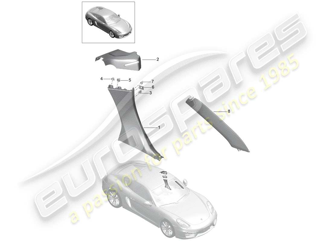 porsche 2015 (981 cayman) panneau de garniture de quartier schéma des pièces