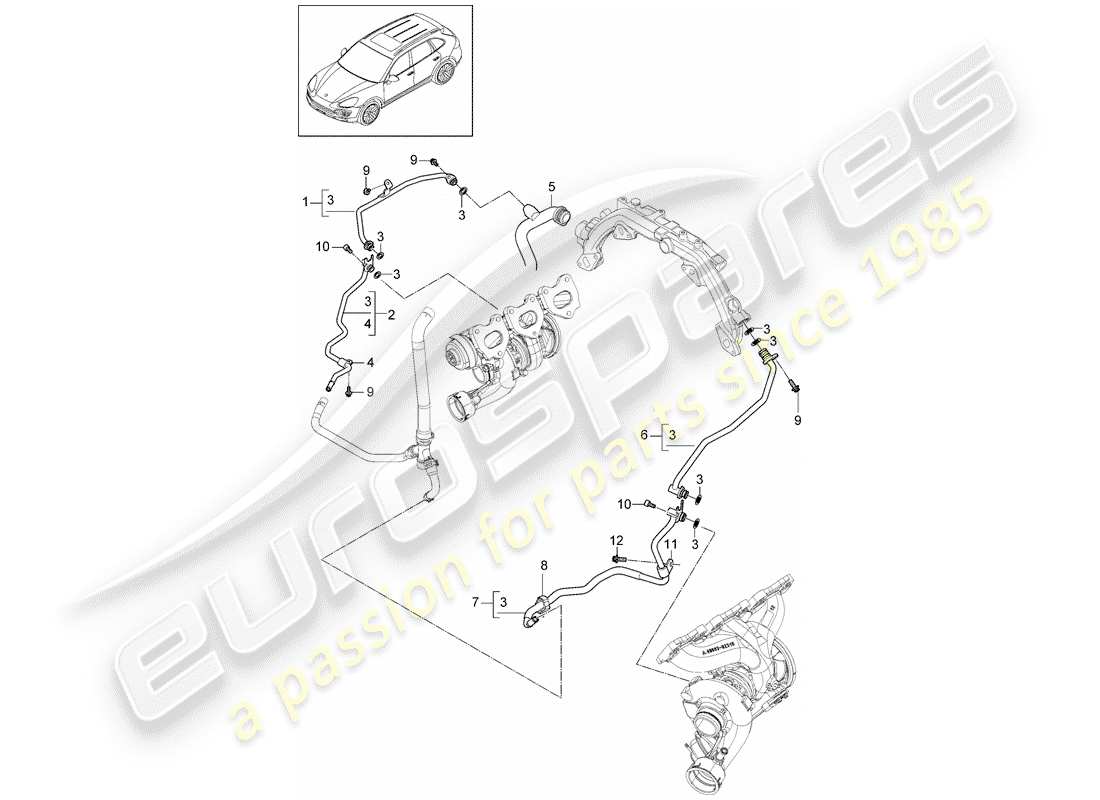 porsche 2011 (cayenne e2 92a) schéma des pièces du tube d'eau