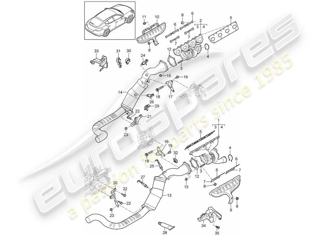porsche 2010 (panamera 970) système d'échappement schéma des pièces