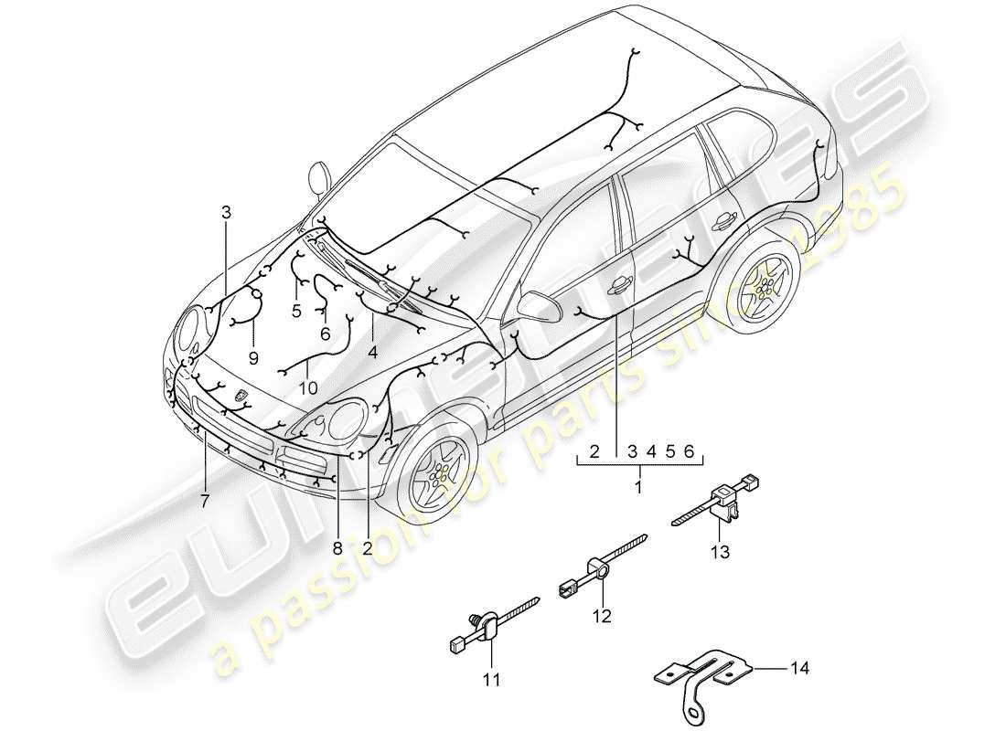 porsche 2003 (cayenne e1 9pa) faisceau de câblage schéma des pièces