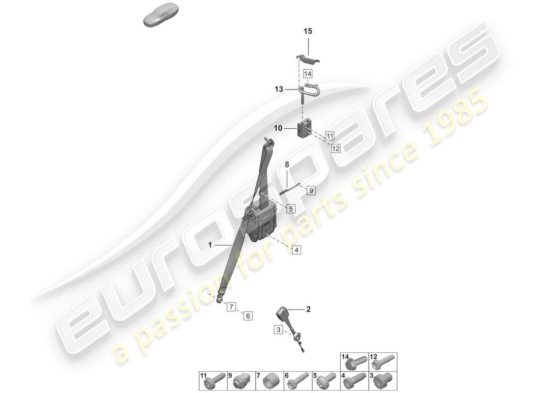 porsche 2019 (992-1) ceinture de sécurité à trois points schéma des pièces