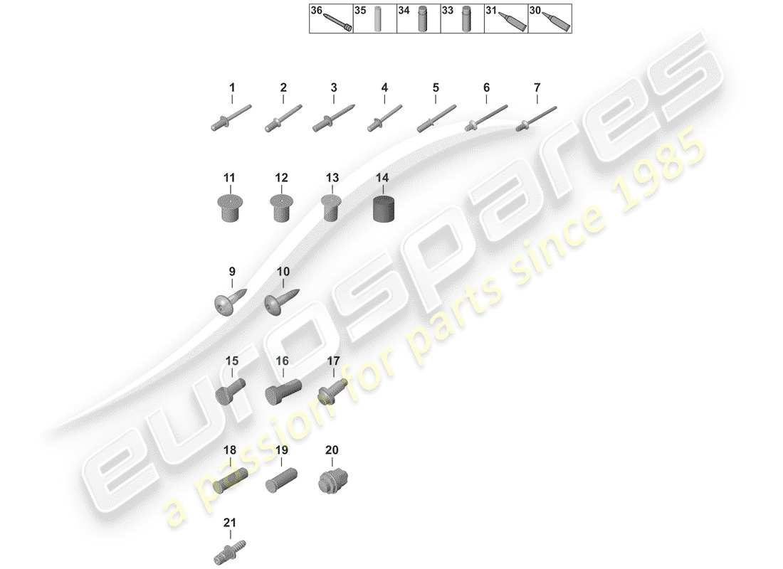 porsche 2019 (992-1) fixations diagramme des pièces